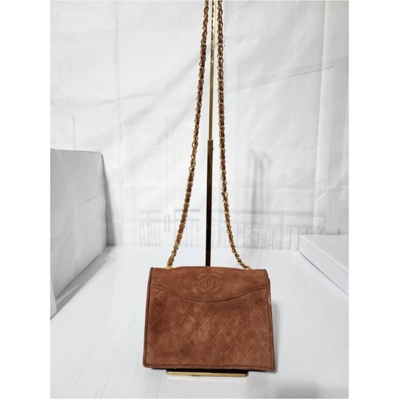 Authentic Chanel Suede Quilted CC Flap Bag Brown - Picture 1 of 12